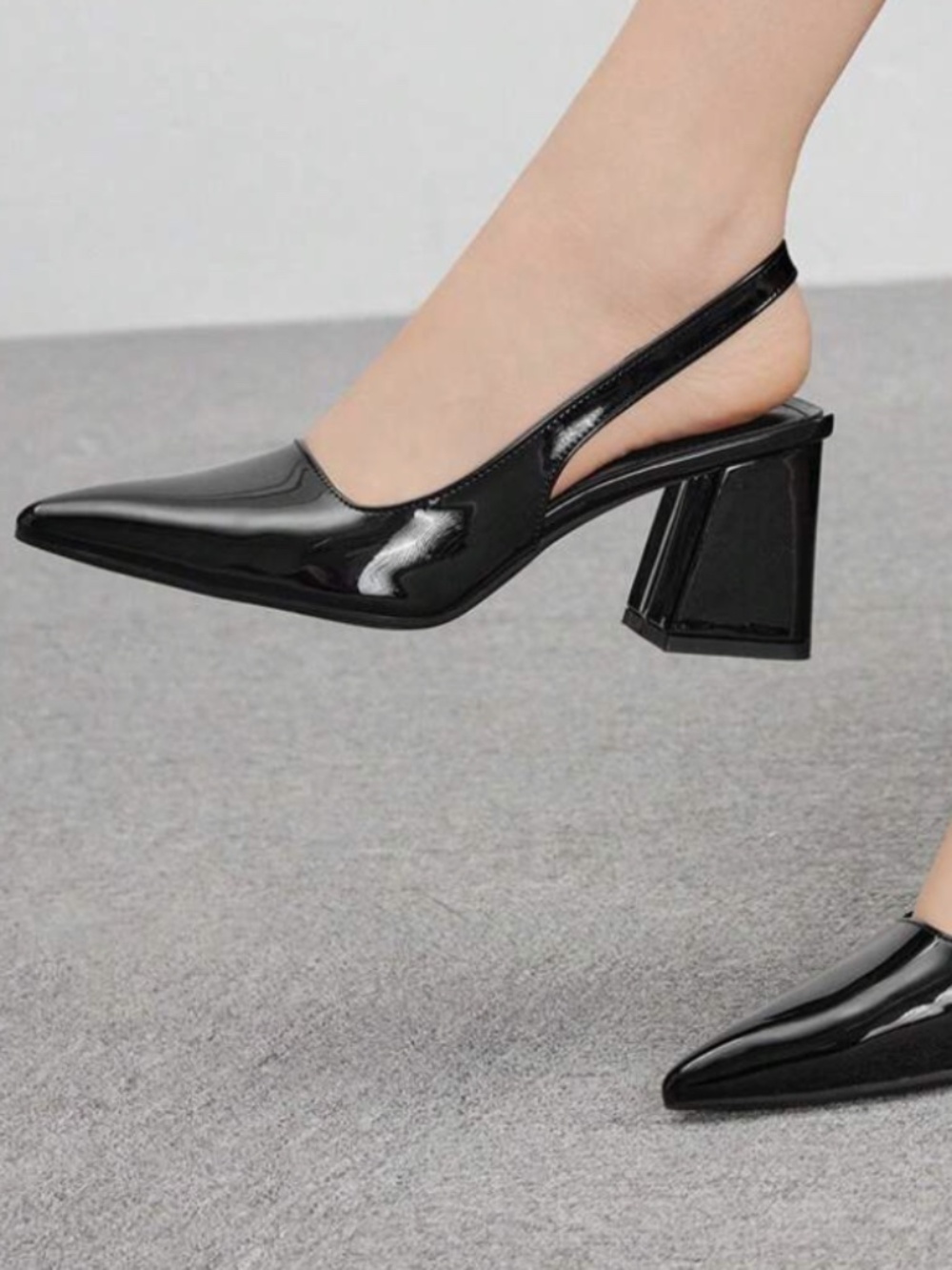 Black Pointed Toe Chunky Heels Slingback Pumps Size 9.5 EU 41 NWOT